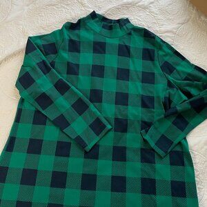 Kim Rogers Perfectly Soft Green Plaid Mock Neck Shirt Women XXL long sleeve